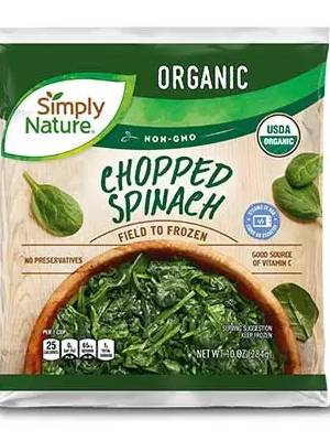 nutrition facts for 1 cup of Simply Nature Frozen Spinach